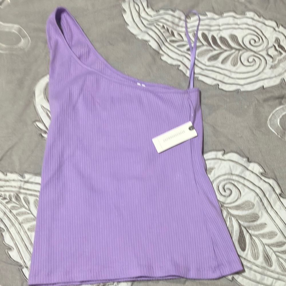 Anthropologie purple one shoulder tank top